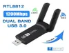 24G 5G 1200Mbps Wireless Wireless Card de rede Dongle Antena Adaptadora Wi -Fi Dual Banda Dual Wi -Fi USB 30 LAN Ethernet 1200M5510796