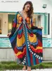 Urban Sexy Dresses Bohemian Multicolored Handmade Knitting Oversize Long Slve Kaftans Dress Women 2024 Autumn Sexy V Neck Moo Dresses Q1588 1 T240415