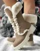 Boots Women's Fuzzy Lined Lace-up Chunky Heel Ankle Platform Winter Snow Flock Fur Mid-Calf Wedges Women Warm