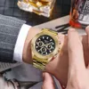 Zegarek projektantowy Mocny złoto Fake Three Oczy Large Dial Waterproof Business Trend kwarcowy zegarek paska stalowego