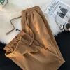 Calça moda moda hemming feminino calças de veludo de veludo de altas cintura caído preto coreano solto calça reta calça casual calças de cordas