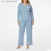 Camisa feminina de calça de dormir com roupas de dormir longas blusas de blusa + calça elástica Mulheres 2 peças pijama para loungewear