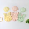 Baby rompers barn kläder spädbarn jumpsuit sommar tunna nyfödda barnkläder med hatt rosa gul grön s7qc#