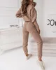 Fashion Two Piece Set Women Outfit Autumn Clothes Stand Collar Long Sleeve Zipper Design Top Casual Piping Pants 240412