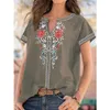 Летние женщины Городской досуг v Nece Print Front Shiteve Tshirt Thirt Ladies Этнический стиль повседневный свободный бохо retro harajuku негабаритные топы 240412