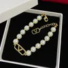 Gold Color Women Fashion Designer Necklace Bracelet Earrings Simple V Letter White Pearls Luxury Pendant Trendy Sets