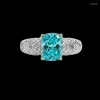 Cluster Rings Sea Blue Treasure Clother Cutting 925 Серебряное кольцо с высоким углеродным бриллиантом с уникальным дизайном ювелирных изделий