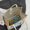 Torebki lniane guziki torebka torebka kobiety TOTE DUŻA pojemność torba na prezent na plażę organizator przenośna torba na lunch