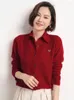 Damesbreien Leer Women Wool Sweater Cardigan Blouse kraag prachtige Koreaanse kasjmere polo lange mouw fleece base gebreide tops
