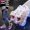 Sneakers Enfants Fashion Kids LED Chaussures pour filles USB Charges de chaussures de sport extérieur garçons Luminous 2023 Glow Q240412