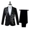 Elegant Appliqued Twopiece Mens Suit for Wedding Banquet Host Dance Prom Christmas Costume Men Blazer Chinese Style 240412