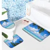 BAD MATS 3D Landschap Gedrukte Ocean Flower Anti Slip 3pcs Set Home Enter Deur Tapijt Doormet Toilet Cover Lid Pad Mat