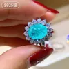 Cluster Rings Elegant Pigeon Egg Lab Created Ruby Sapphire Paraiba Tourmaline Ring For Women Sterling Silver S925 Birthday Gift