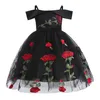 Girls Dresses Children Princess Rose Embroidered Mesh Dress Flower Printed Vest Skirts Performance Skirt Satin Toddler Youth Dot One-piece Dress size g54K#