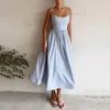 Casual jurken giyu sexy feestjurk dames 2024 zomer elegante mode geplooide spaghetti riem uit schouder backless vakantiegerel femme