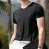 Herrhuvtröjor Sweatshirts Casual Mens Short Chiffon Silk Cotton Trackless V-ringning T-shirt Slim Fit Basic Home Textile T-shirt TEE TOP C240412