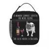 Bulldog Wine Funny Dog Borsa per il pranzo isolato per donne Amante di cuccioli di animali domestici Fregia più fresca Bento Office Viaggio per picnic per picnic.