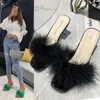 Klänningskor 2022 Spring New Wine Cup Heel Square Head Open Toe Fashion Large Size Slippers Womens White Green H240412