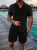 Camicia da uomo in cotone e lino in lino colore a strisce a strisce corta a strisce corta pantaloncini da spiaggia di grandi dimensioni Summer Street Wear 240411