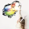 3D trasig fotbollsfotboll väggklistermärken för pojke sovrum tapet wallart väggmålning