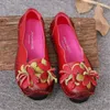 Casual Shoes National Wind Flowers Handmade Genuine Leather Women Retro Soft Bottom Flat Summer Canvas Ballet Flats