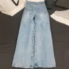 Vestidos casuais básicos Nanyou High End M6 Hyuna Mesmo estilo Pocket Pocket Pocket Pocket Woly Waist Slim Wide perna jeans para mulheres