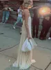 Elegante vestido de malla de correa para mosaicos para mujeres fuera de hombro vestidos largos sin respaldo femenino femenino dama túnica 240328
