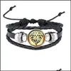 Bracelets de charme 12 Constelação de pulseira de couro Zodiac signo de vidro artesanal cabochon preto punk masculino presente de aniversário b055 gota dh4hr