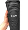 Cup Black durian matt ananasbockad kopp plastpostad nät kaffetumblerkoppar med lock och halm234S4133383