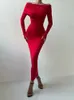 Ahagaga elegancka moda seksowna sukienki maxi streetwear na ramię swobodny długi rękaw Slim Bodycon Party Vestidos Samile 240402