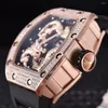 Нарученные часы роскошные черные резиновые мужчины Автоматические механические драконы Phoenix Diamond Tourbillion Watch Sport Watches