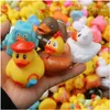 Bath Toys Wholesale Children Bathing Toy Floating Rubber Ducks Squeeze Sound Cute Lovely Duck For Baby Shower 20/50/ Random Styles L Dhbrc