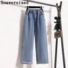 Women's Jeans 2024 Oversize Ankle-Length Wide Leg Spring Womens Baggy Elastic High Waist Straight Denim Pants Casual Vaqueros E140