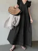 Style Womens Long Kleid im Frühling Sommer des modischen und einfachen Korea lässigen eleganten Roben Aline 240412