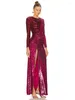 Casual Dresses Sexy Long Sleeves Ruched Sequined Maxi Dress Women Patchwork Color Sequins Folds Split Elegant Celebrity Party Gowns