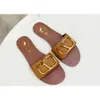 2024 Spring Summer Womens Slippers Sandales New Flat Bottom Decorative Buckle Sandals Designer Slides Versatile Litchi Pattern Slipper