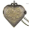 Retro Heart Shape Bronze Pocket Watches avec chaîne de collier Colli