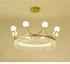 Candeliers Modern Crown Crystal Loft Chandelier Sala de jantar Sala de jantar Quarto pendurado luminárias G9 Matte Gold Cord Ajustável