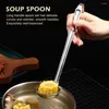 Cucchiai con cucchiaio di zuppa per la casa a gancio specchio da pranzo lucido liquido argento strumento da cucina manico lungo il porridge che serve il porridge
