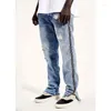 Men's Pants High Street Designer Wear Washed Old Style Ripped Fashion Brand Zniszczona strona Otwórz zamek błyskawiczny Trendy Slim Fit Chude dżinsy