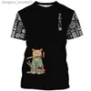 Herrtröjor tröjor tecknad film anime sarai katttryck mens t-shirt utomhus hiphop harajuku retro kläder casual o-hals lös kortärmad t-shirt c240412