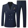 Costumes pour hommes Blazers 2023 Fashion New Mens Mens Casual Boutique Double Breasted Color Business Business Suit 3 PCS BLAZERS Ves à veste Mabinement pantalon