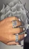 Роскошь 100 925 стерлинговое серебро 5 -c -овальное срезы белый топаз драгоценный камень Свадебные обручальные кольца набор ювелирных украшений Pave Diamond Band Ring6484455