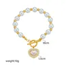 Charm Armband Dieyuro 316L Rostfritt stål stort hjärta Pearl Armband för Women Girl Trend Non-Fading Chain Jewelry Gift Party