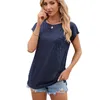 Women's T Shirts Spring/Summer Round Neck Short Sleeve Loose Pocket Wiped Shoulder T-shirt Top