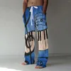 남성용 바지 별과 줄무늬 높은 허리 인쇄 패턴 느슨한 바지 외부의 캐주얼 포켓 레이스 위로 큰 크기