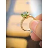 Cluster Rings Classic 3CT Peridot Diamond Ring Real 925 Sterling Silver Party Wedding Band for Women Bridal Engagement Jewelry Gift