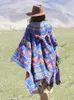 Gypsylady Bohemian Vintage Chic Cloaks Capes Cooled Blue Women Осень теплые вязаные этнические кисточки плаща пончо 240412