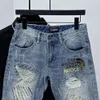 2024 Summer New Fashionable Brand Thin and Perforated Denim Shorts, Men's Embroidered Slim Fit, Straight Tube, Handsome Casual Capris shorts for men