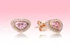 Pink Sparkling Heart Stud Earrings luxury designer Rose gold plated Jewelry for 925 Silver Love hearts Earring with Original box8640221